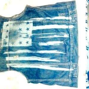 ESCAPISM Jeans Small Size Denim Vest with an AmericanFlag design on back.